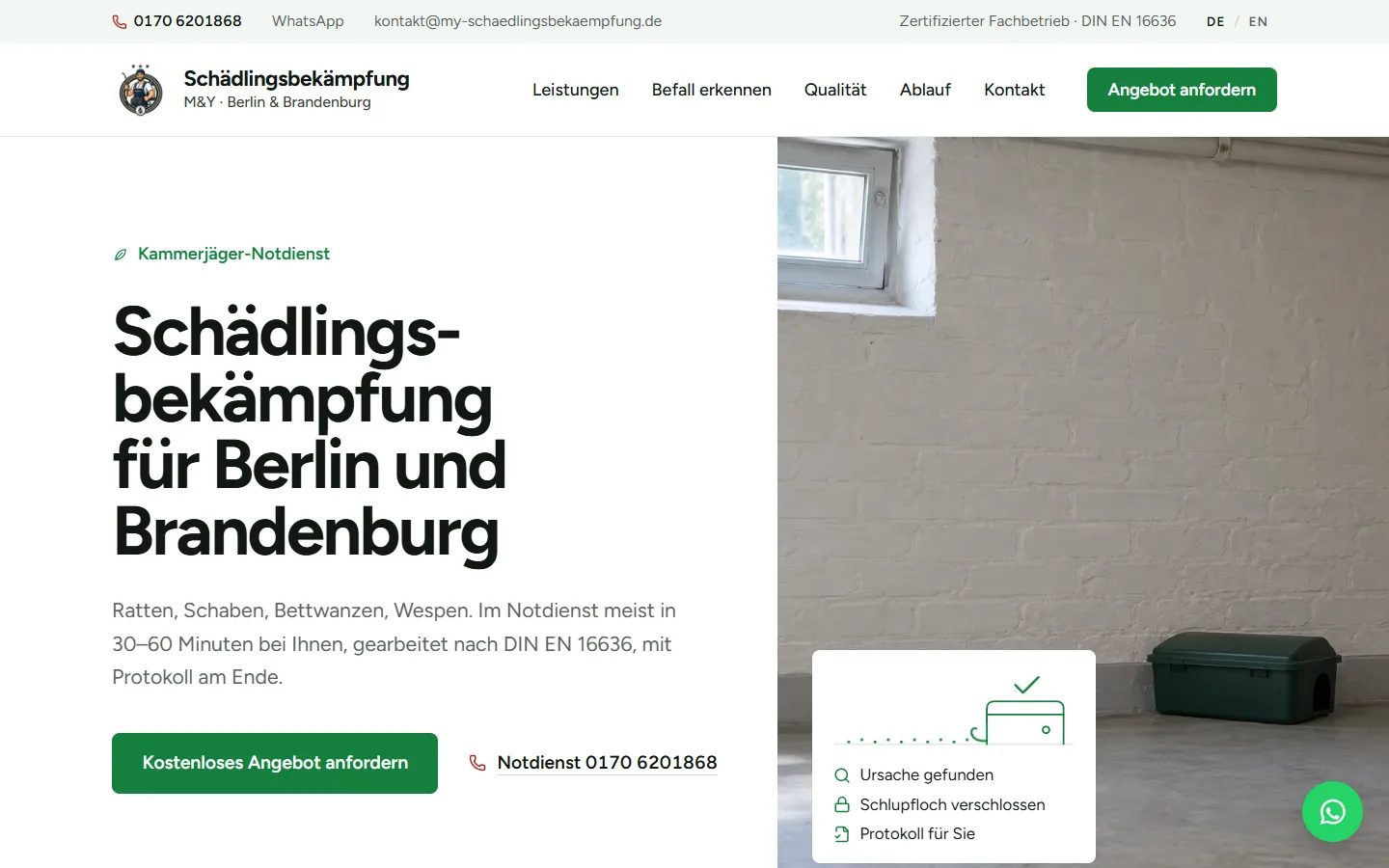 Website M&Y Schädlingsbekämpfung