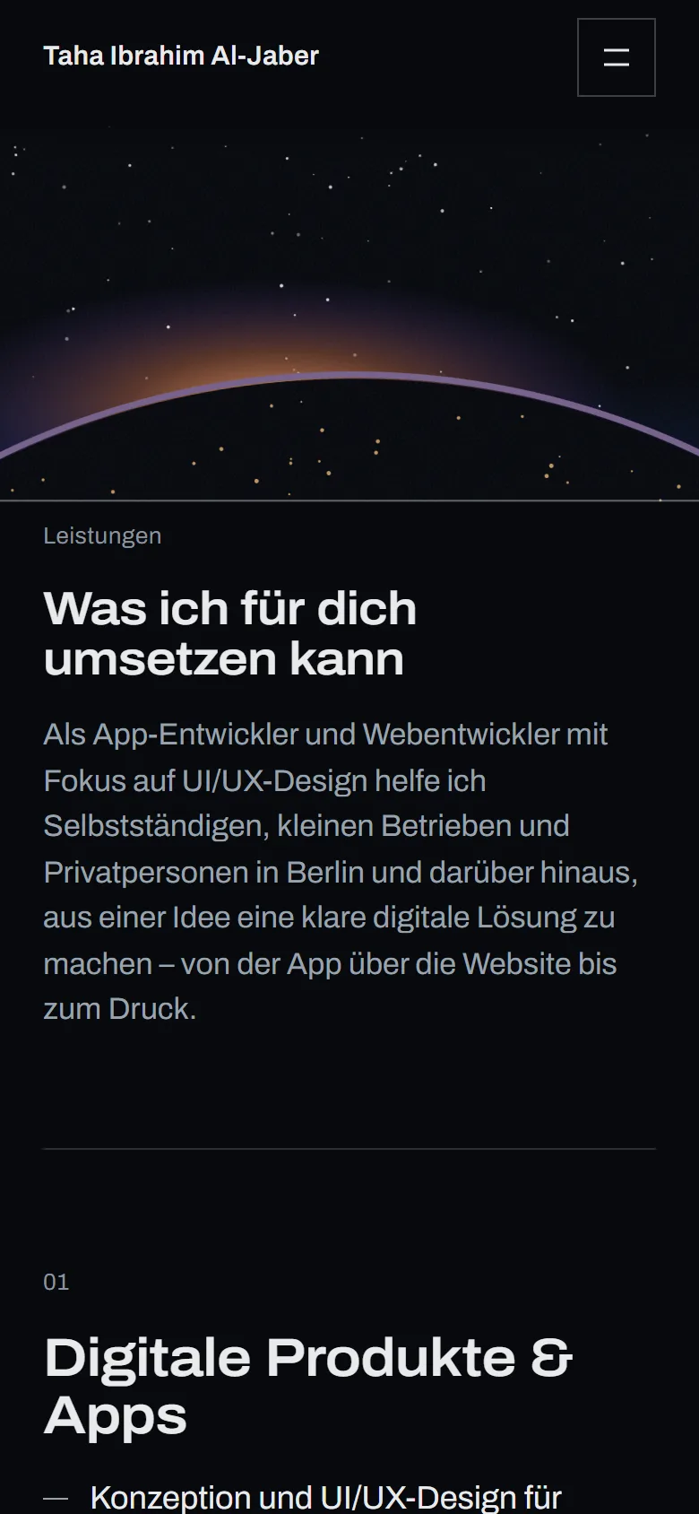 Ansicht: Eigene Portfolio-Website (Handy)