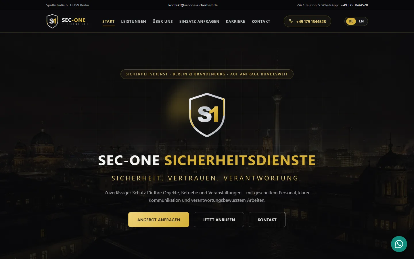 Website SEC-ONE Sicherheitsdienste